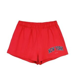 Sporty and rich Red Women's Shorts with New York Print